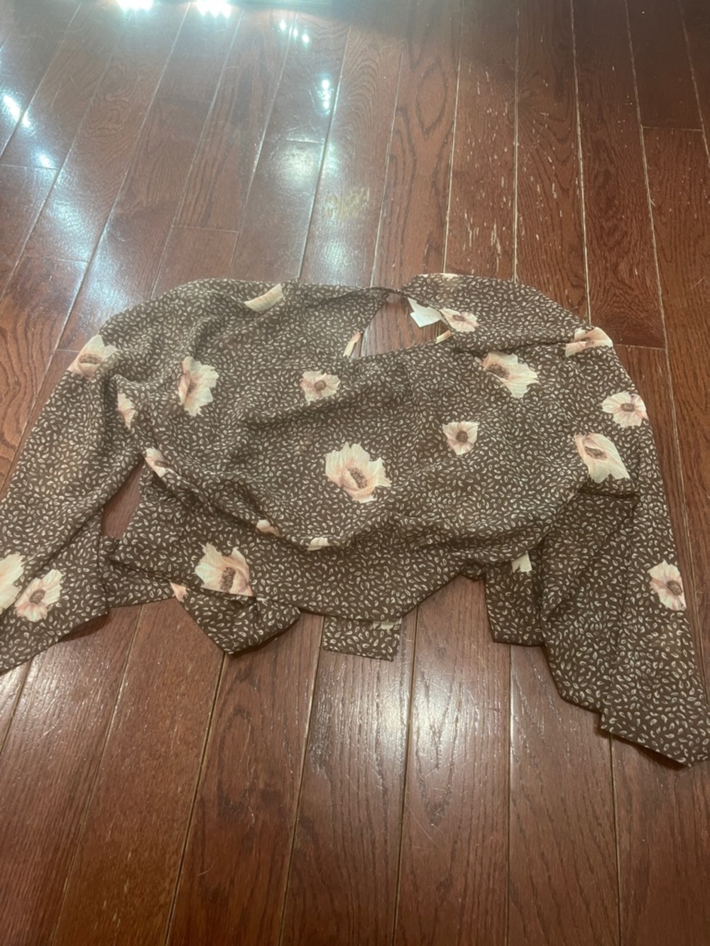 H&M Brown Floral Keyhole Long-Sleeve Blouse